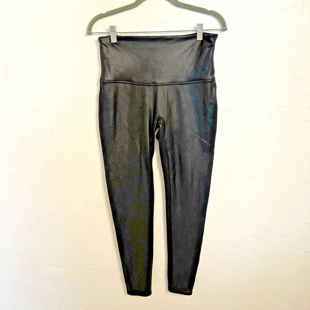 Spanx Faux Leather Leggings Black High Waist Petite XL TG Moto Streetwear Chic